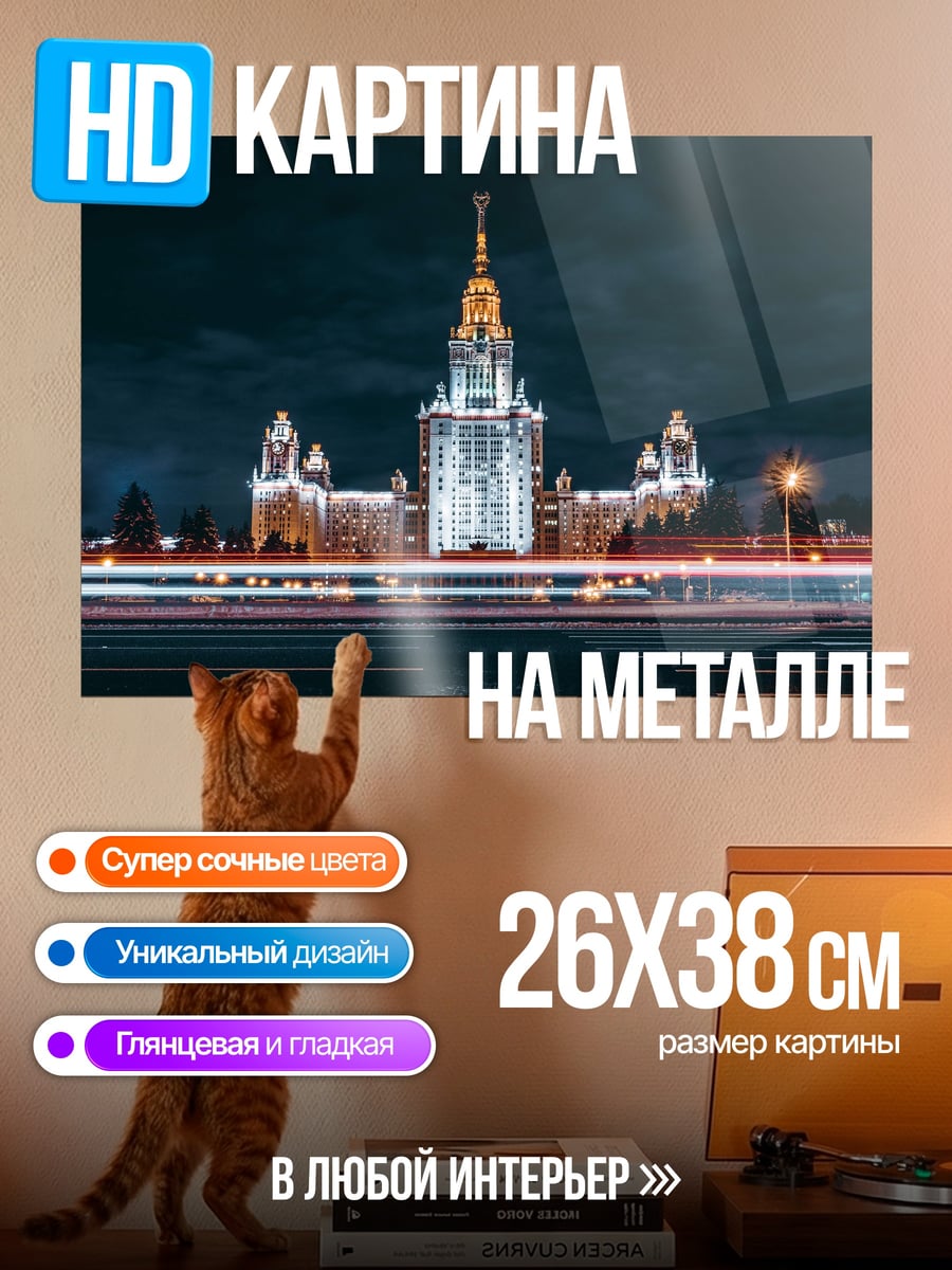 Картина на металле МГУ ночью