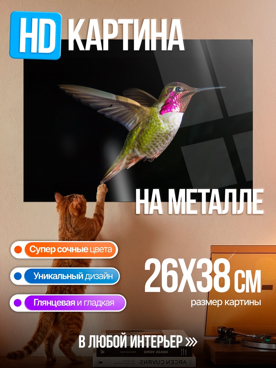 Картина на металле колибри в полете