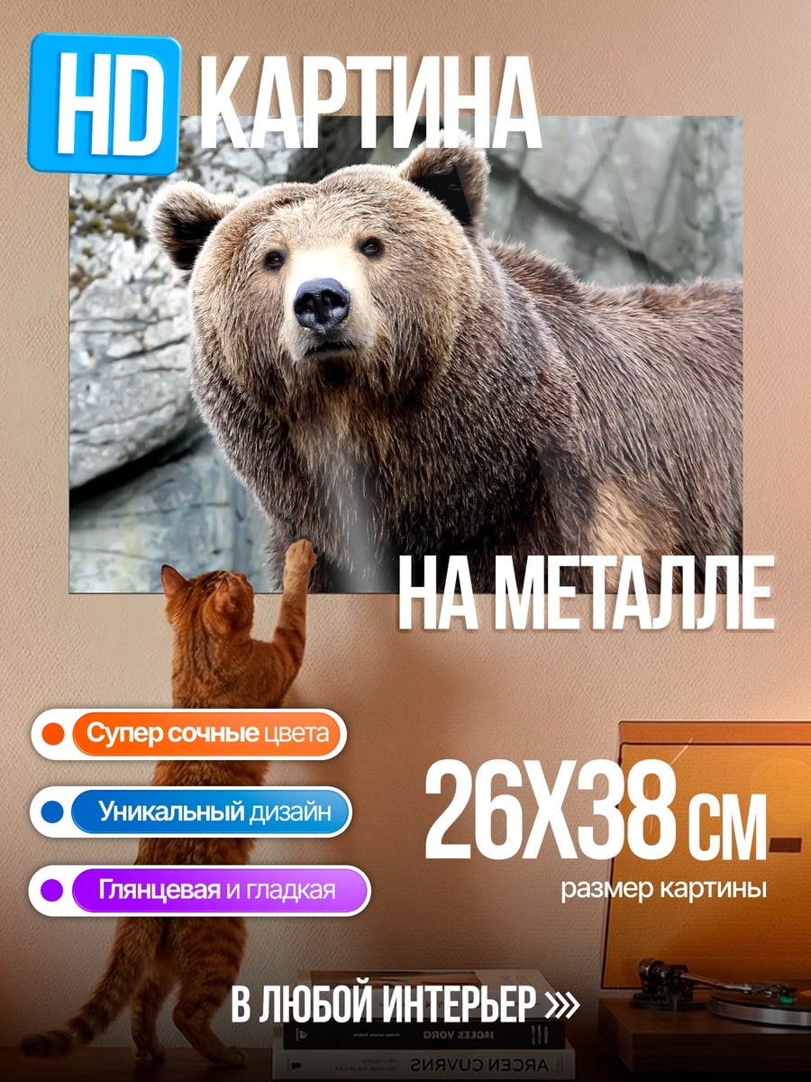 Картина на металле бурый медведь