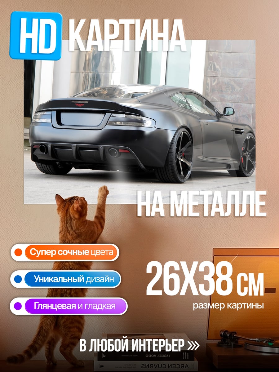 Картина на металле Черный спорткар сзади