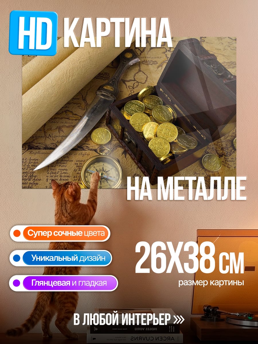 Картина на металле Пиратское сокровище