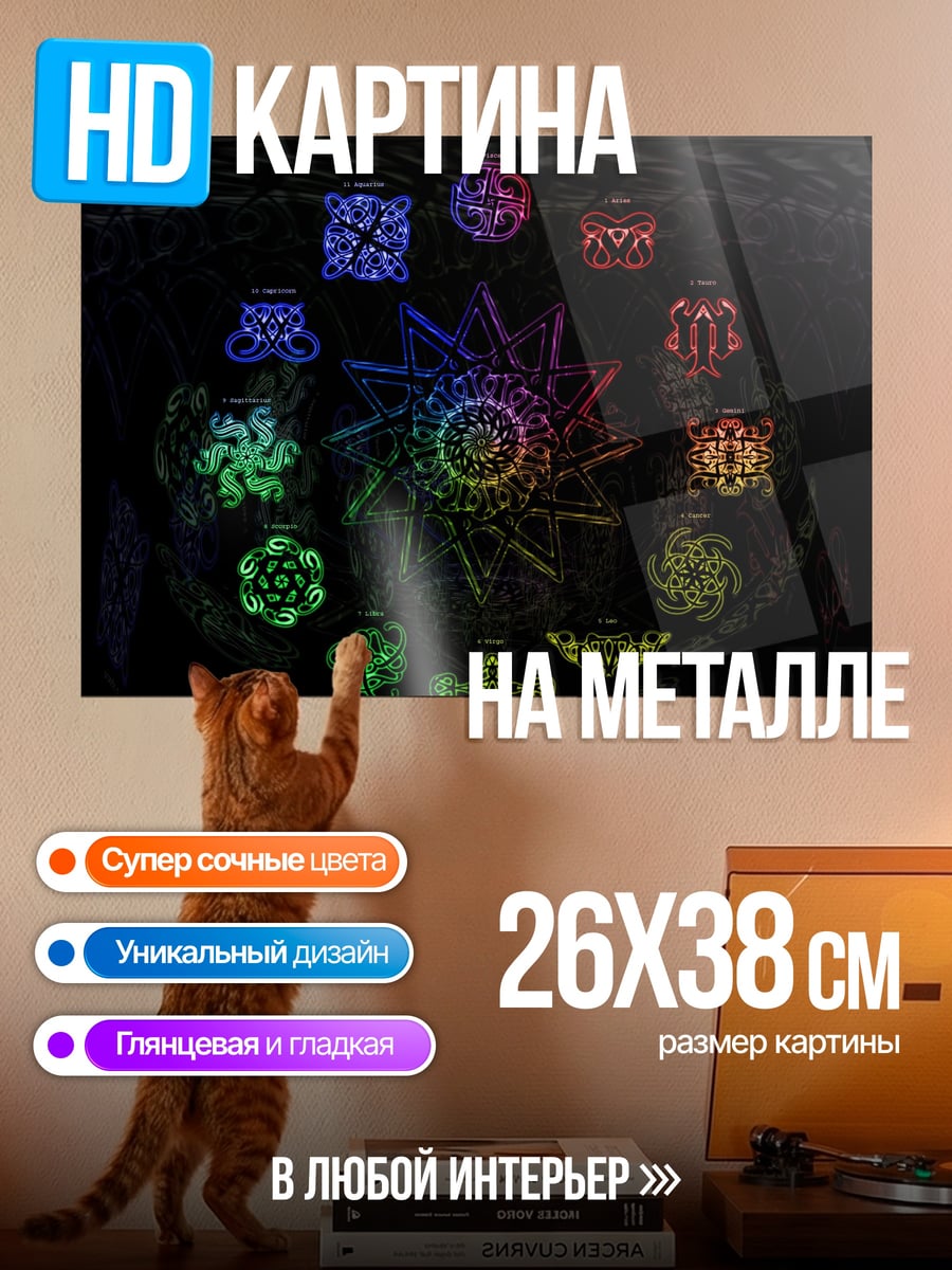 Картина на металле Магические символы радуги