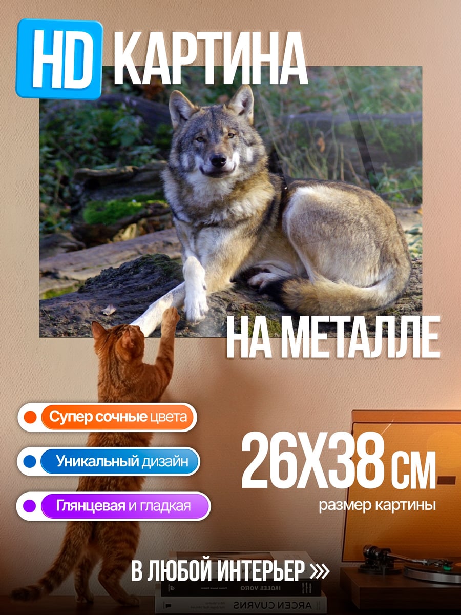 Картина на металле Волк в лесу