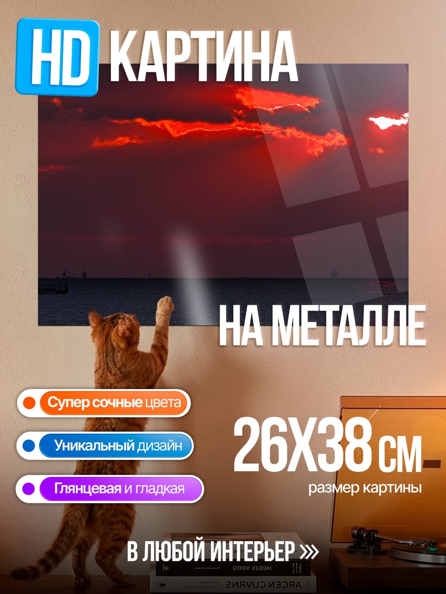 Картина на металле Кровавый закат море