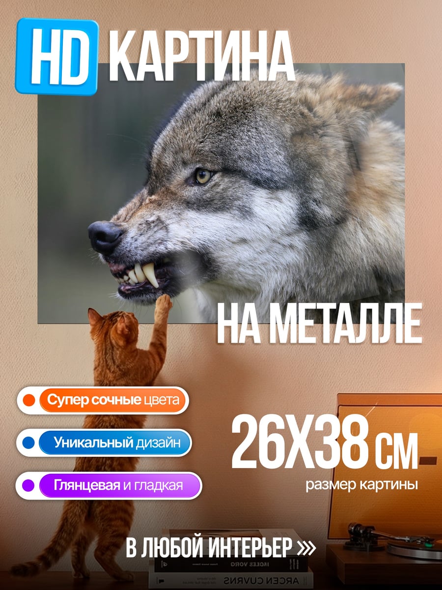 Картина на металле Злой волк рычит