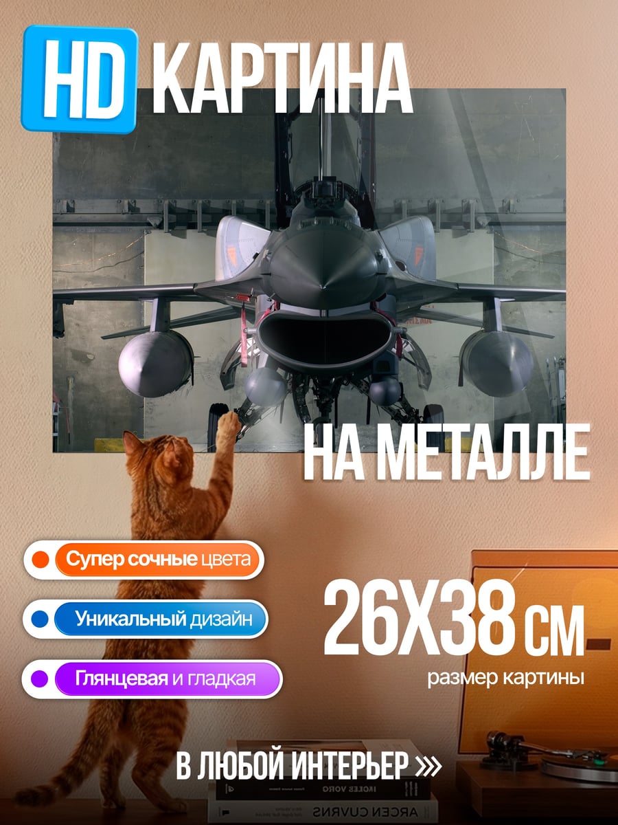 Картина на металле Истребитель в ангаре