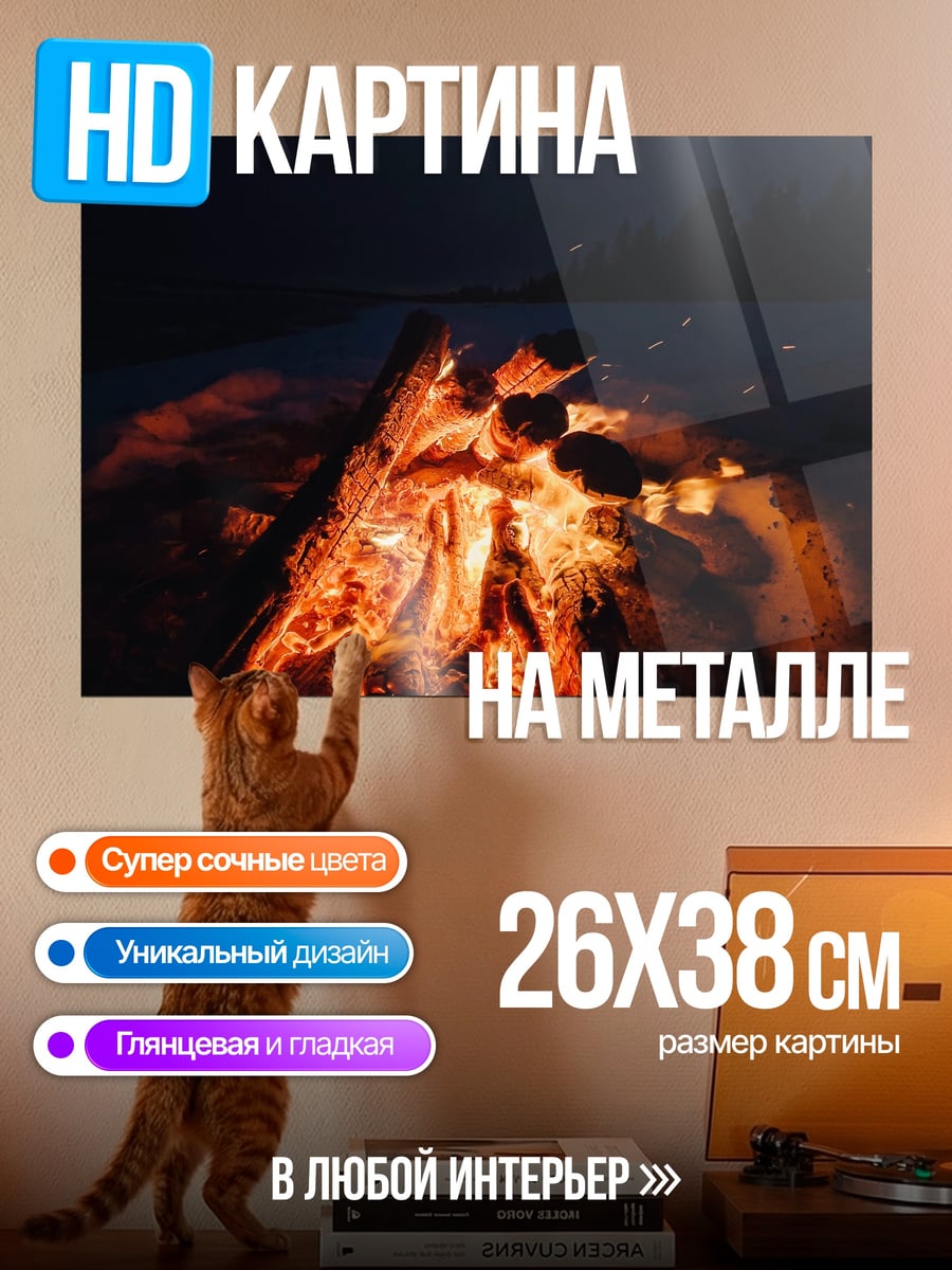 Картина на металле Ночной костер