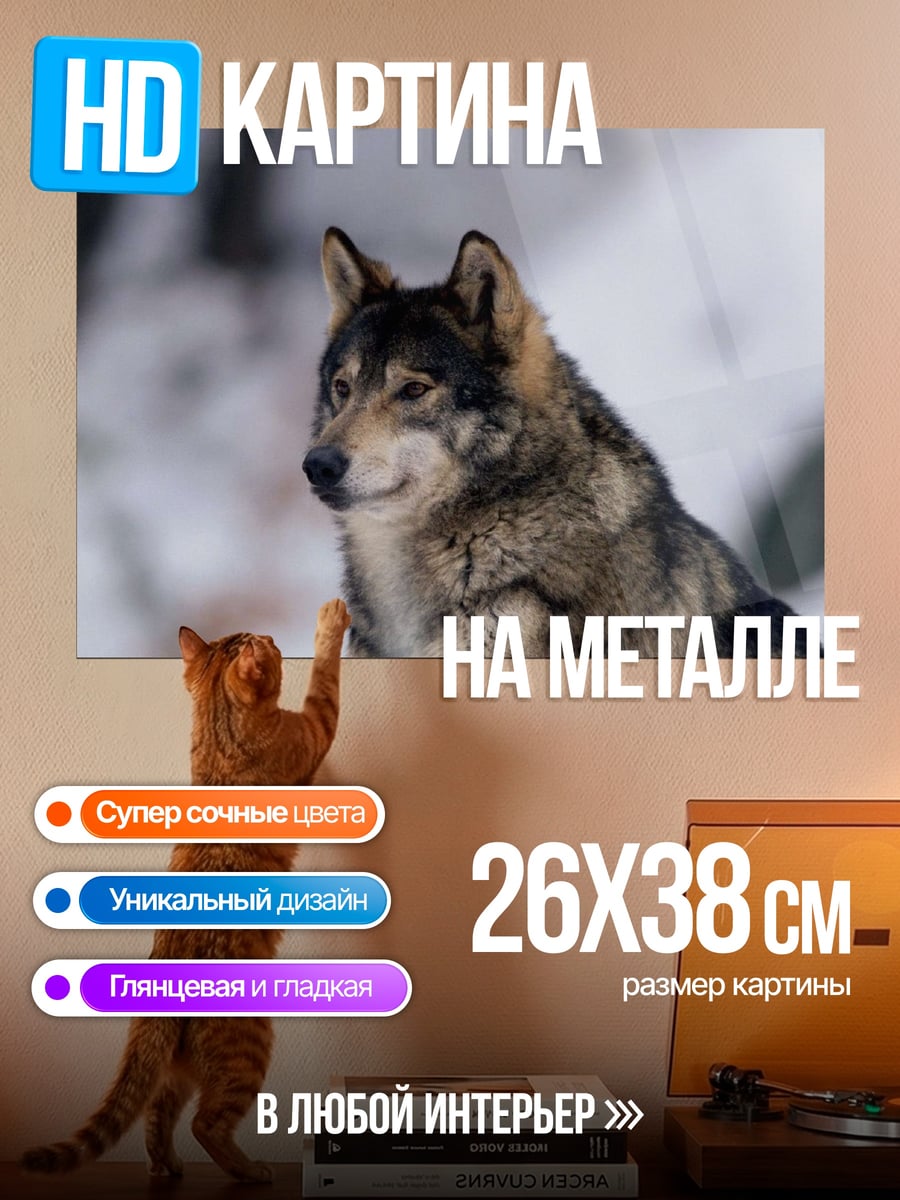 Картина на металле Волк в снегу