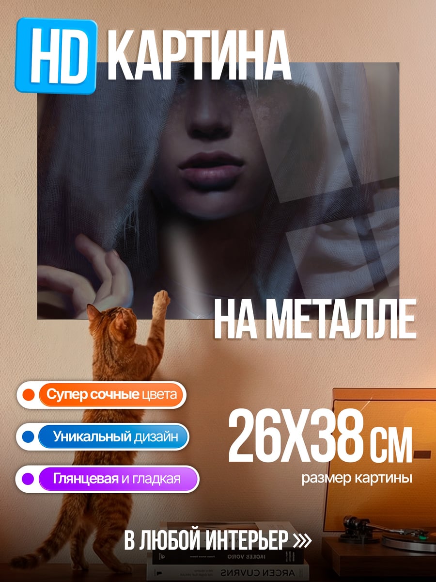 Картина на металле Девушка капюшон кристалл