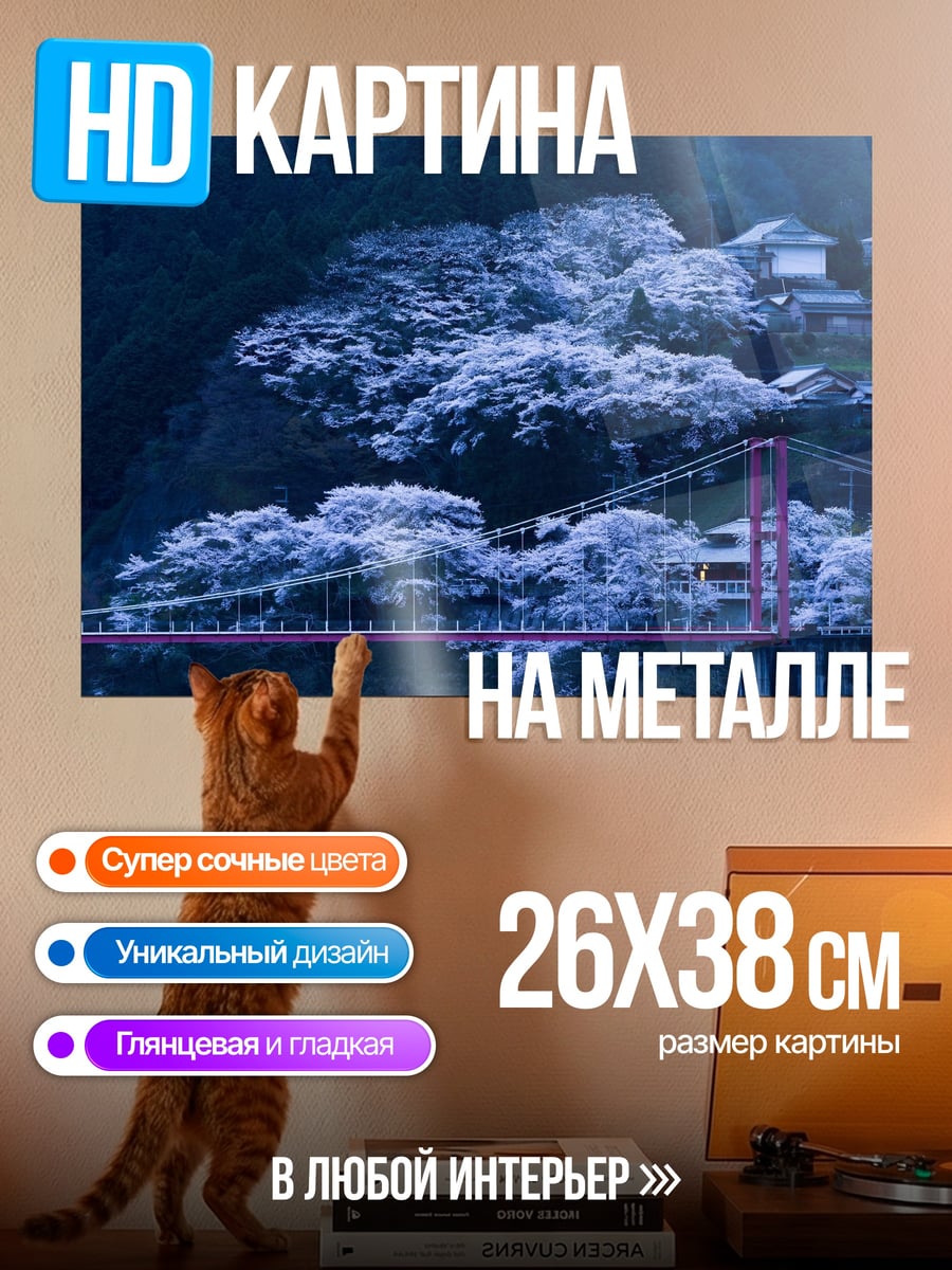 Картина на металле Мост сакуры
