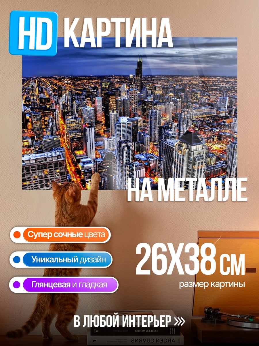 Картина на металле Ночной Чикаго