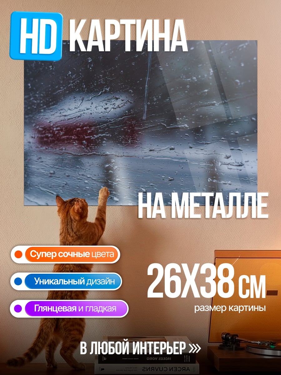 Картина на металле Дождь на стекле
