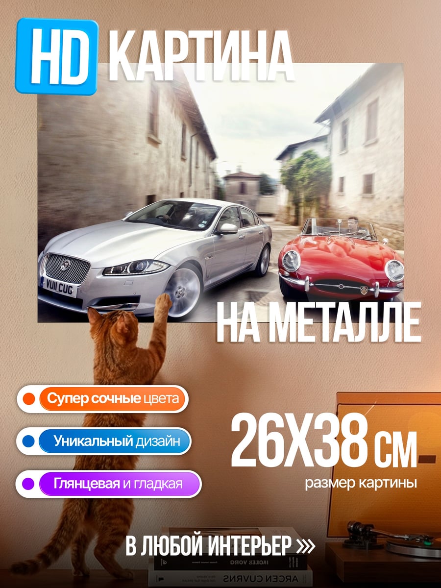 Картина на металле Два автомобиля Jaguar
