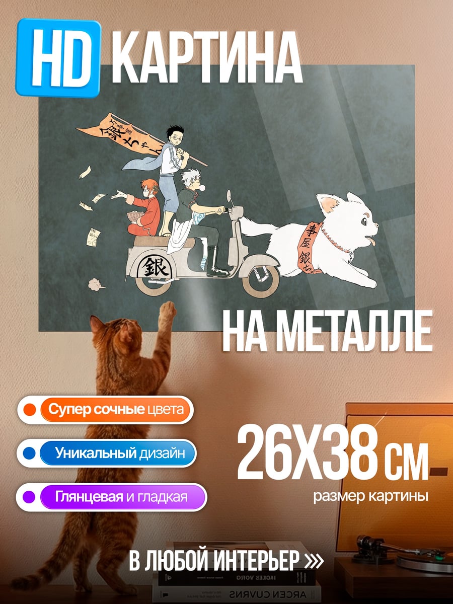 Картина на металле Кот на скутере