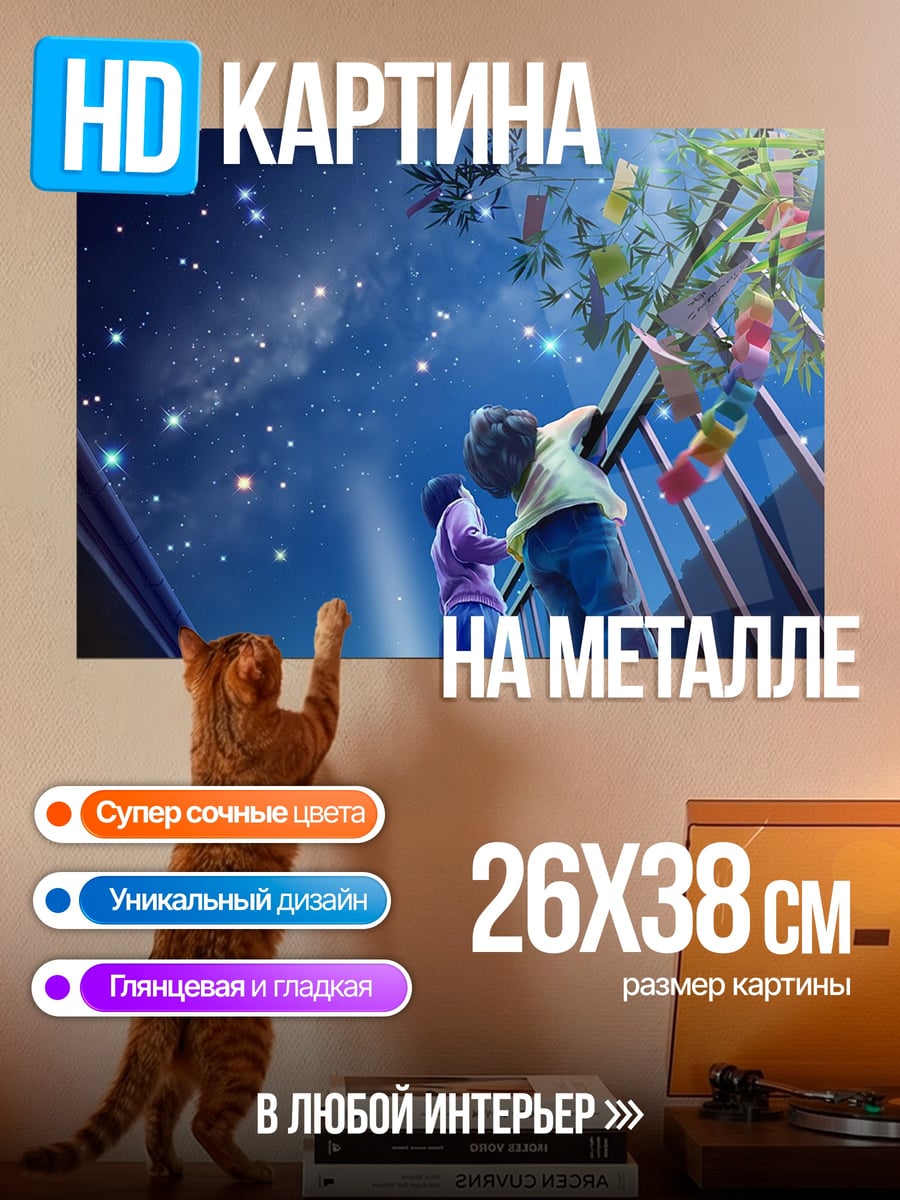 Картина на металле Пара смотрит звезды