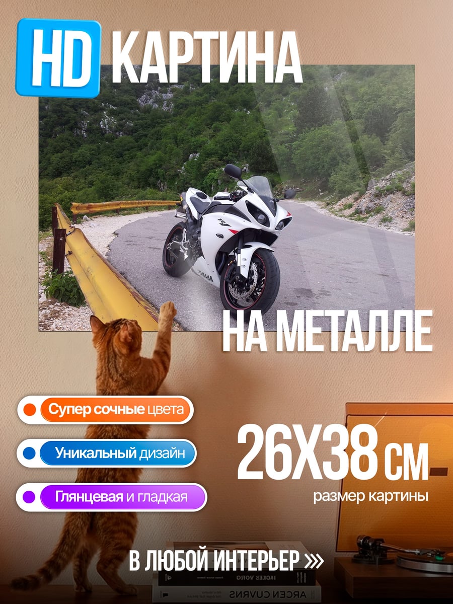 Картина на металле Белый спортбайк