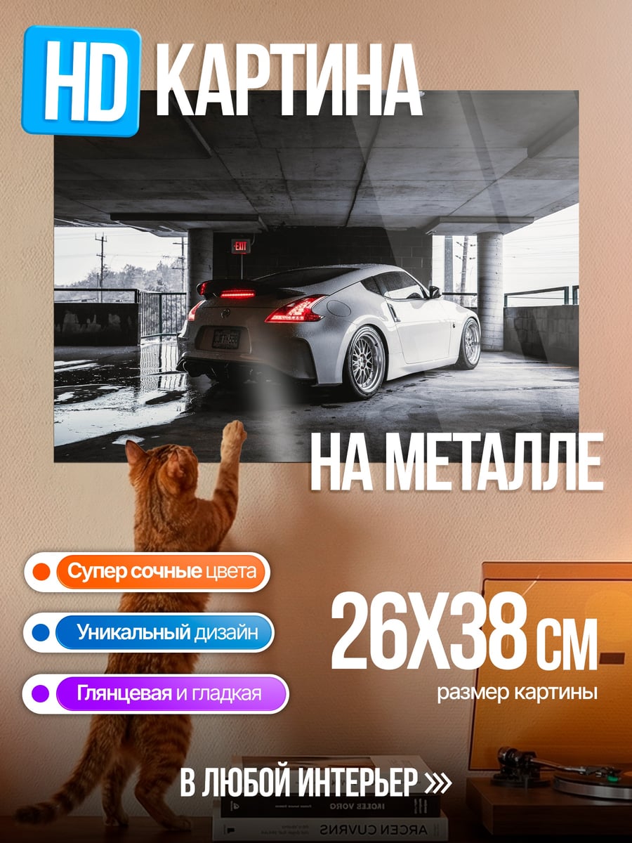 Картина на металле Белый спорткар