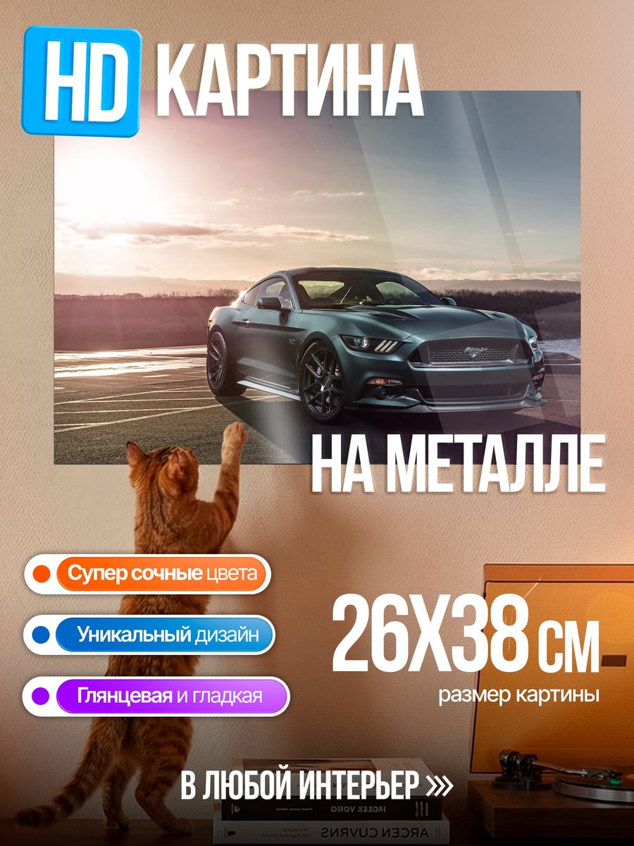 Картина на металле Ford Mustang закат