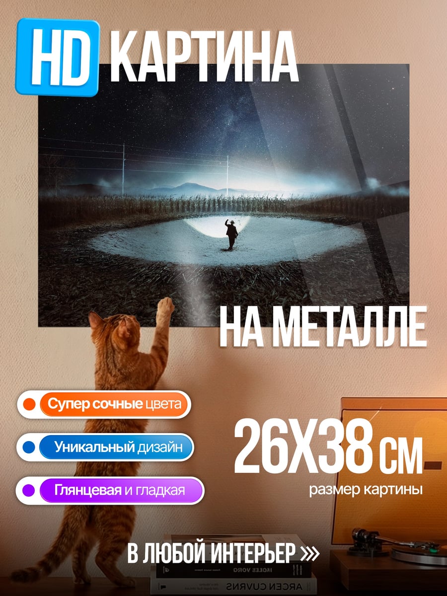 Картина на металле одинокий человек в поле