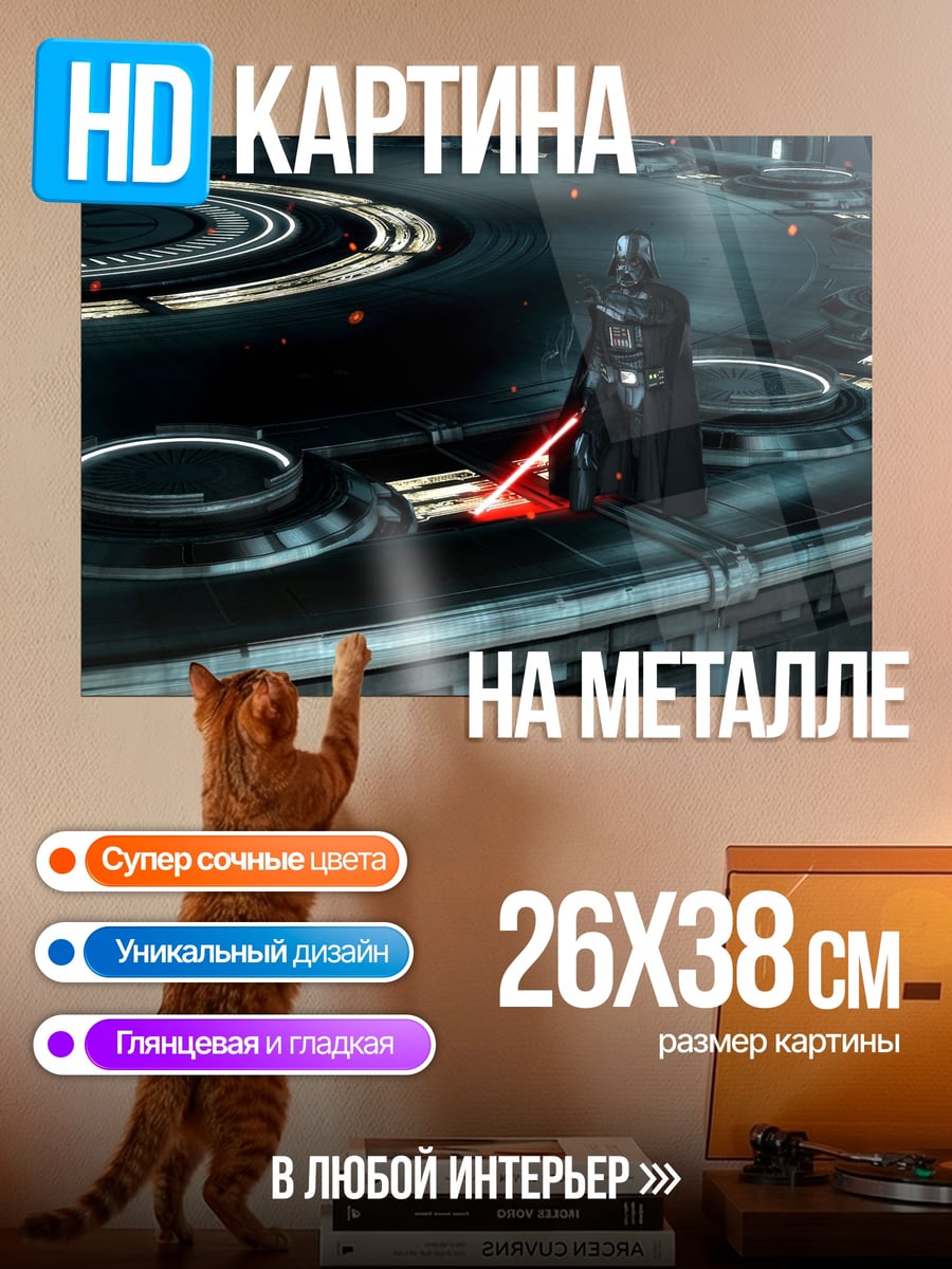 Картина на металле Дарт Вейдер с световым мечом