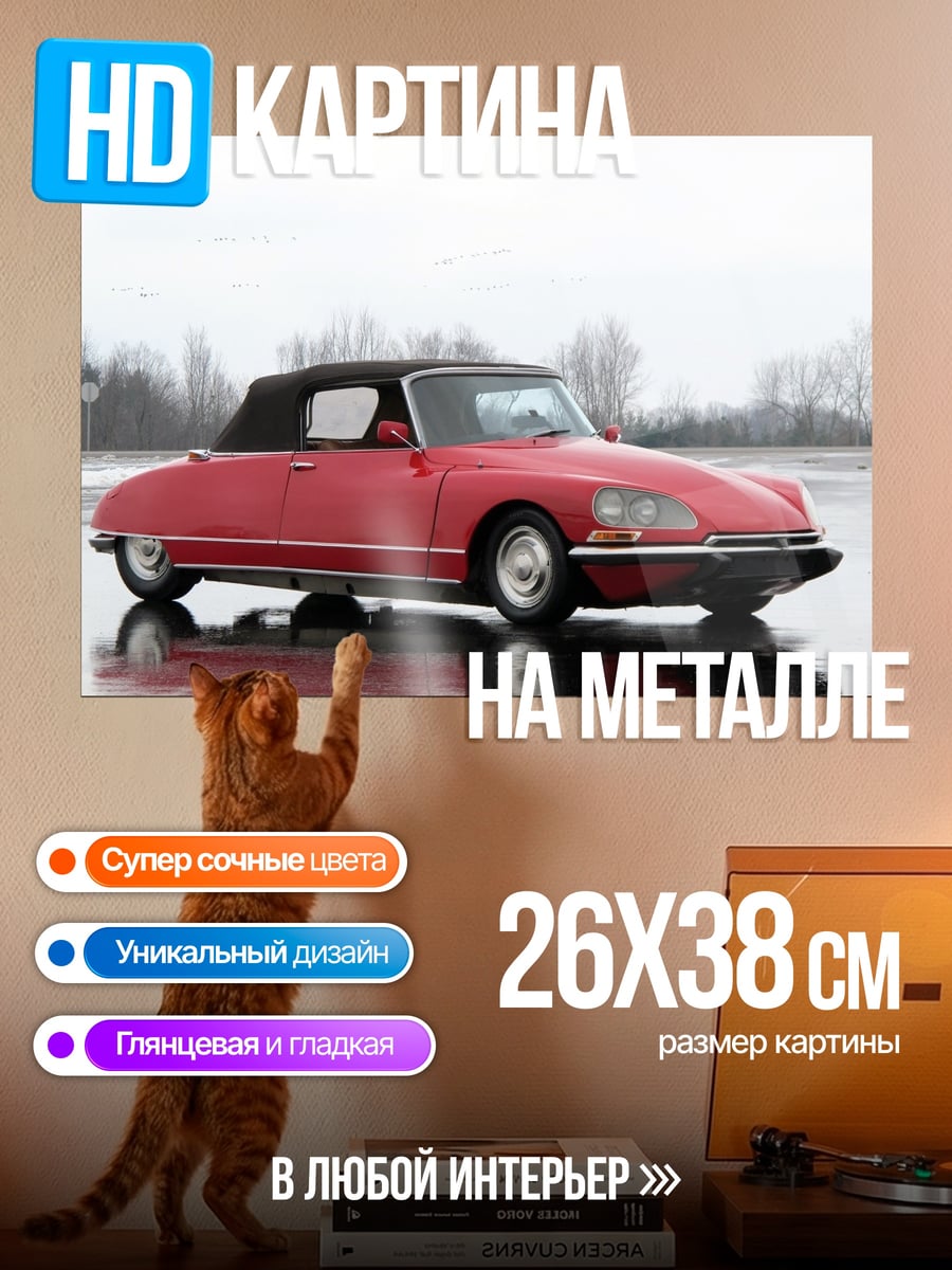 Картина на металле Красный кабриолет на дороге