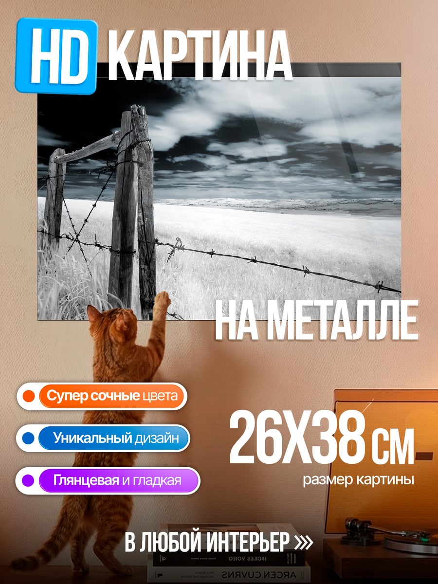Картина на металле Забор с колючей проволокой