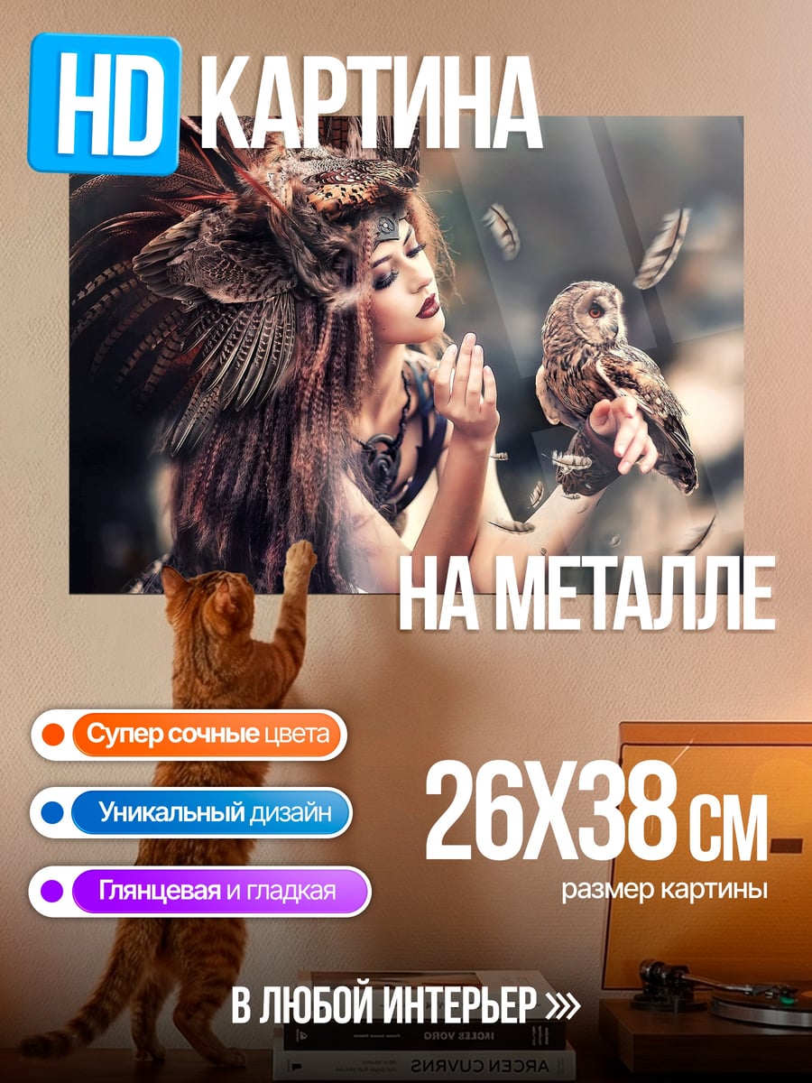 Картина на металле Девушка с совой