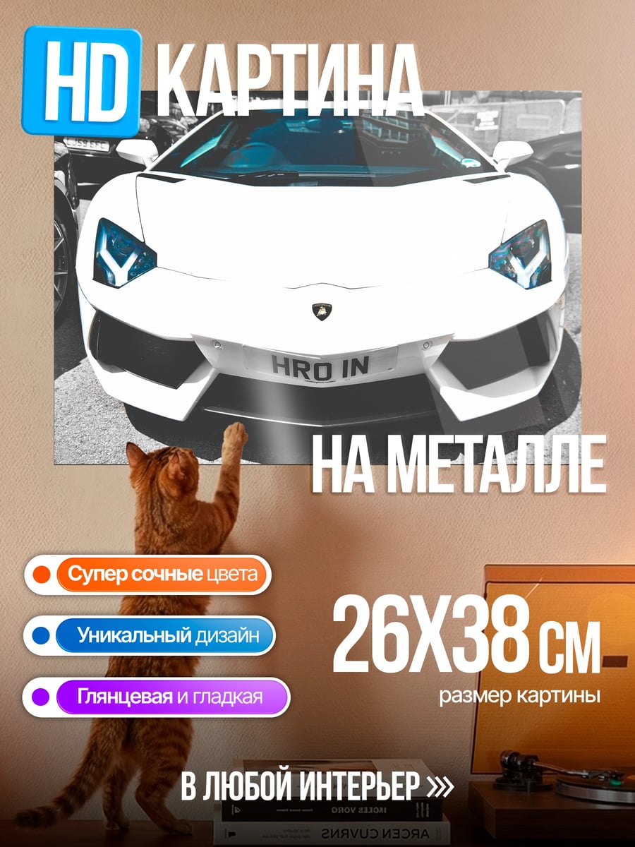 Картина на металле Белый спорткар