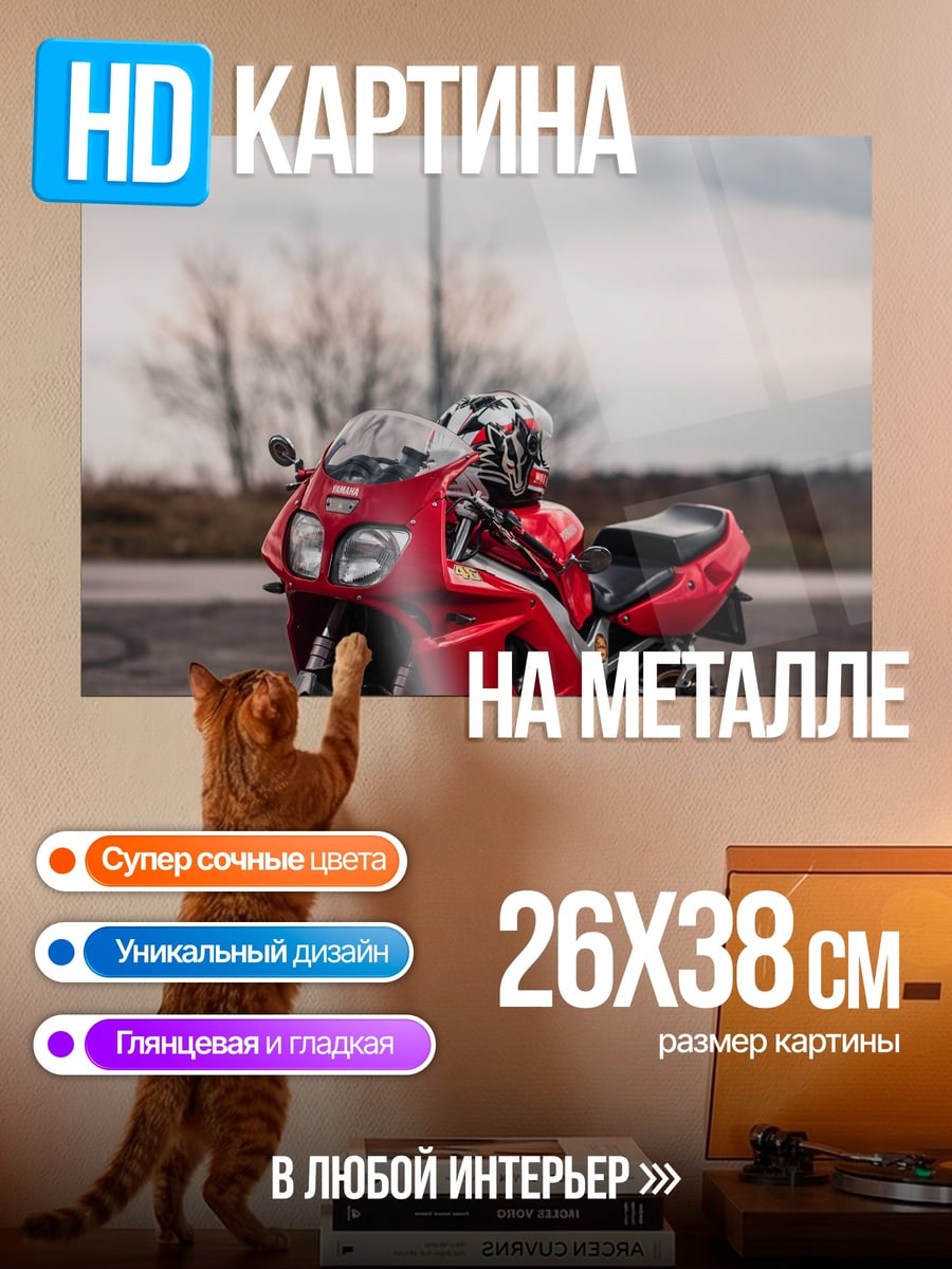 Картина на металле Красный мотоцикл