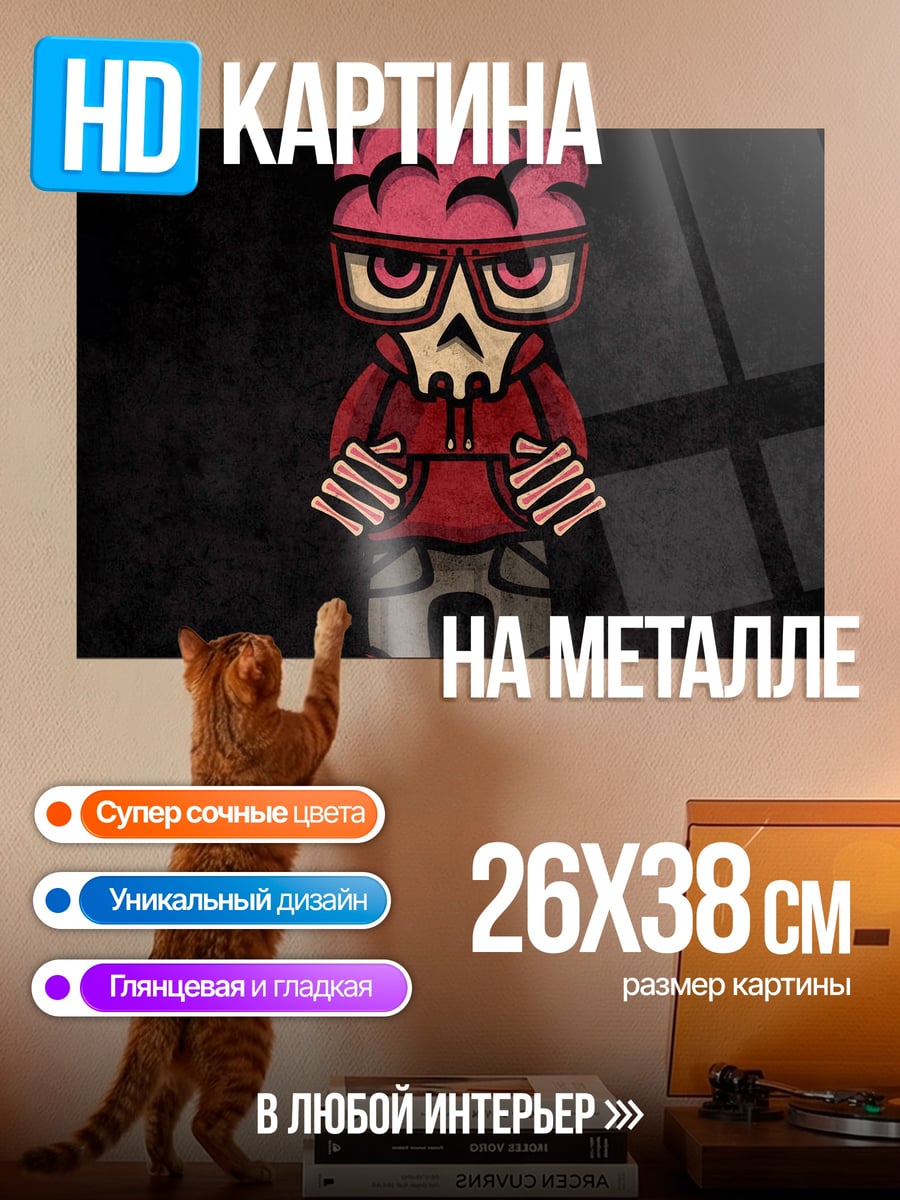 Картина на металле Скелет в худи