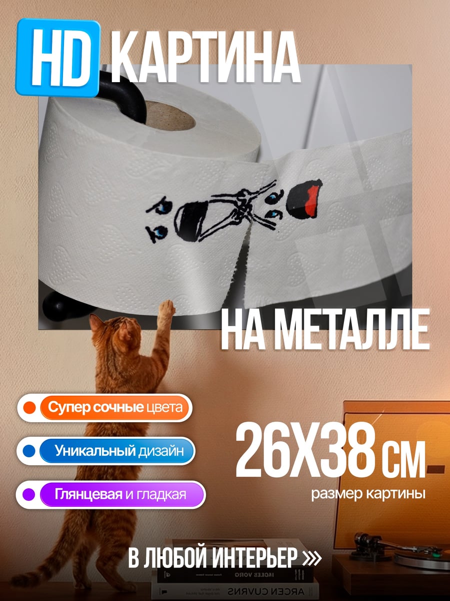 Картина на металле Туалетная бумага с рисунком