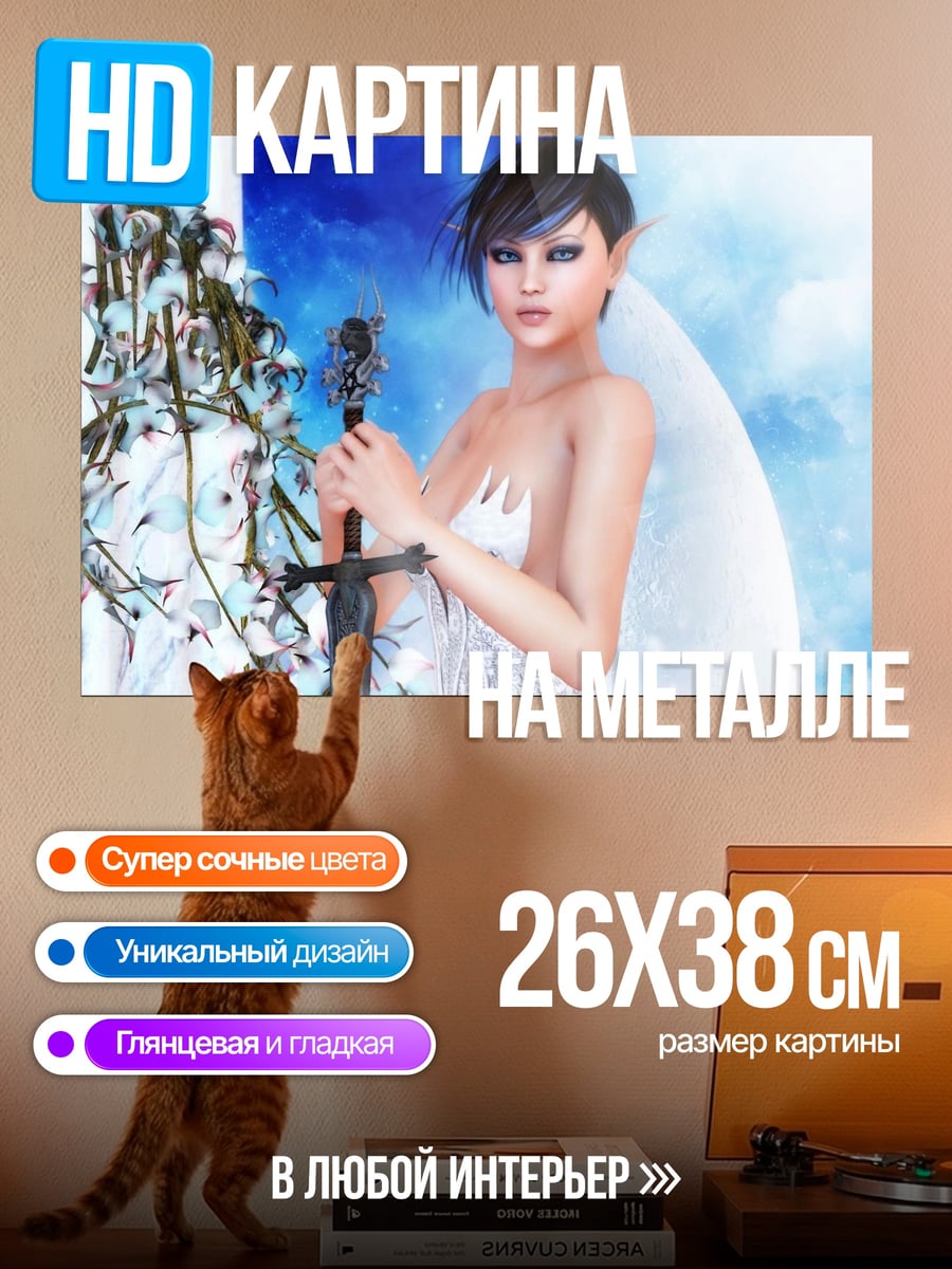 Картина на металле Девушка с мечом