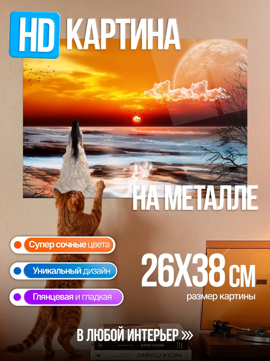 Картина на металле Девушка на закате