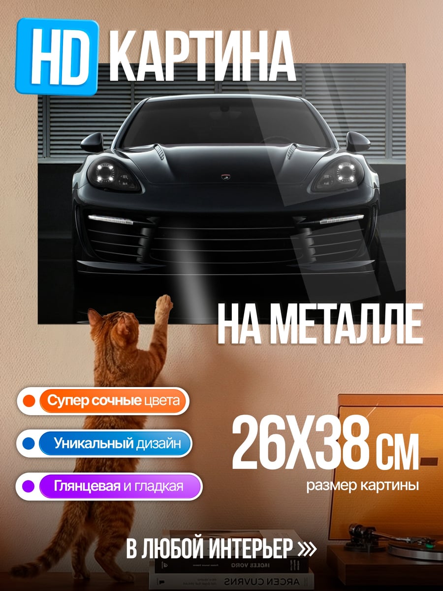 Картина на металле Черный Порше