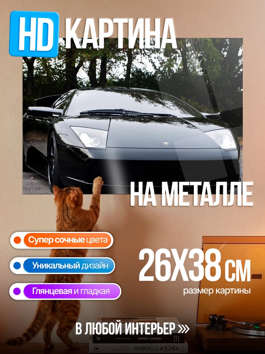 Картина на металле Черный спорткар