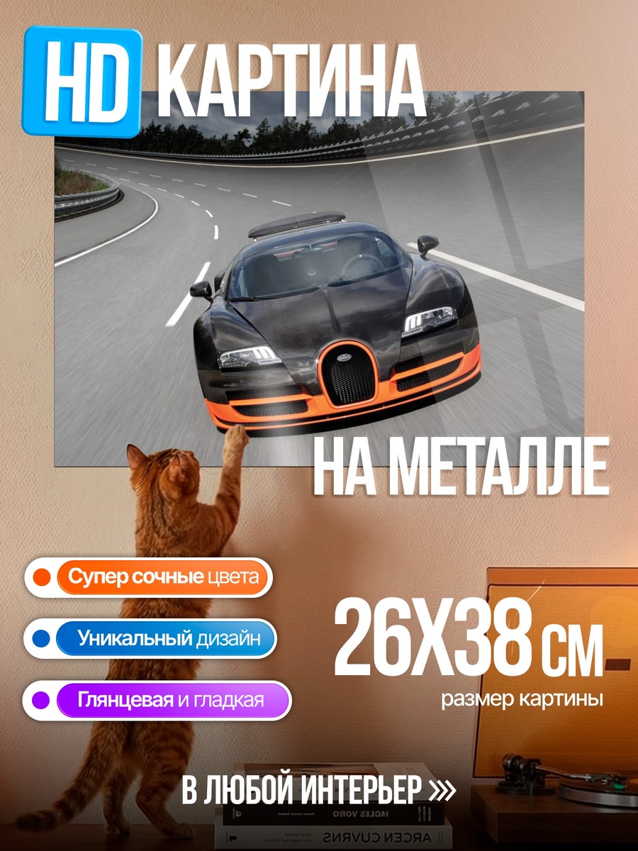Картина на металле черный Bugatti Veyron