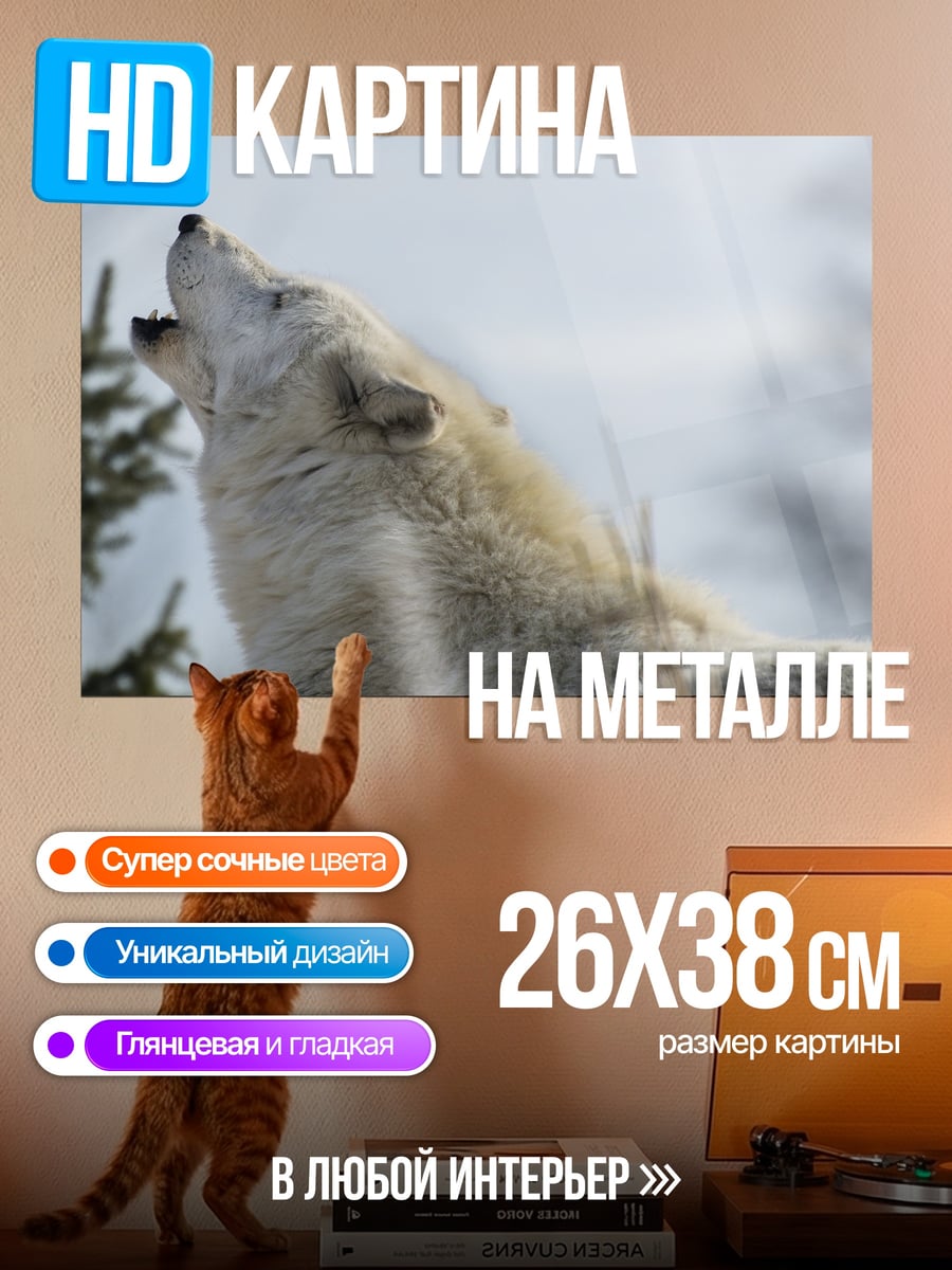 Картина на металле Воющий волк