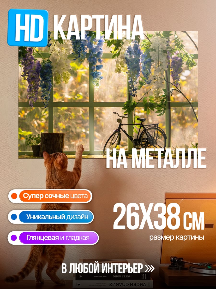 Картина на металле Велосипед у окна