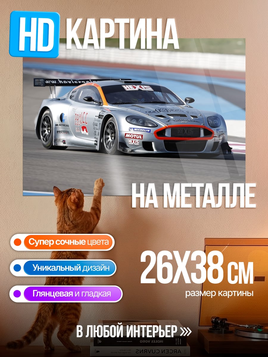 Картина на металле Серебристый гоночный автомобиль