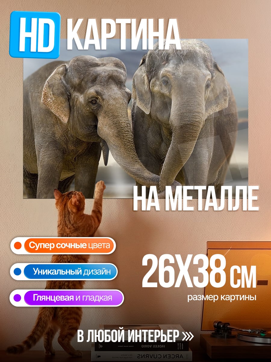 Картина на металле Два слона