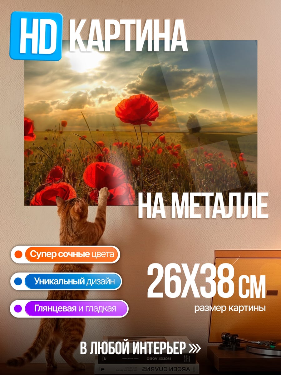 Картина на металле Поле красных маков