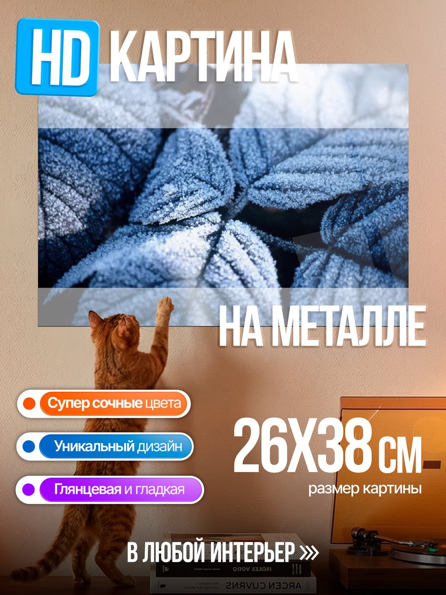 Картина на металле Замороженные листья