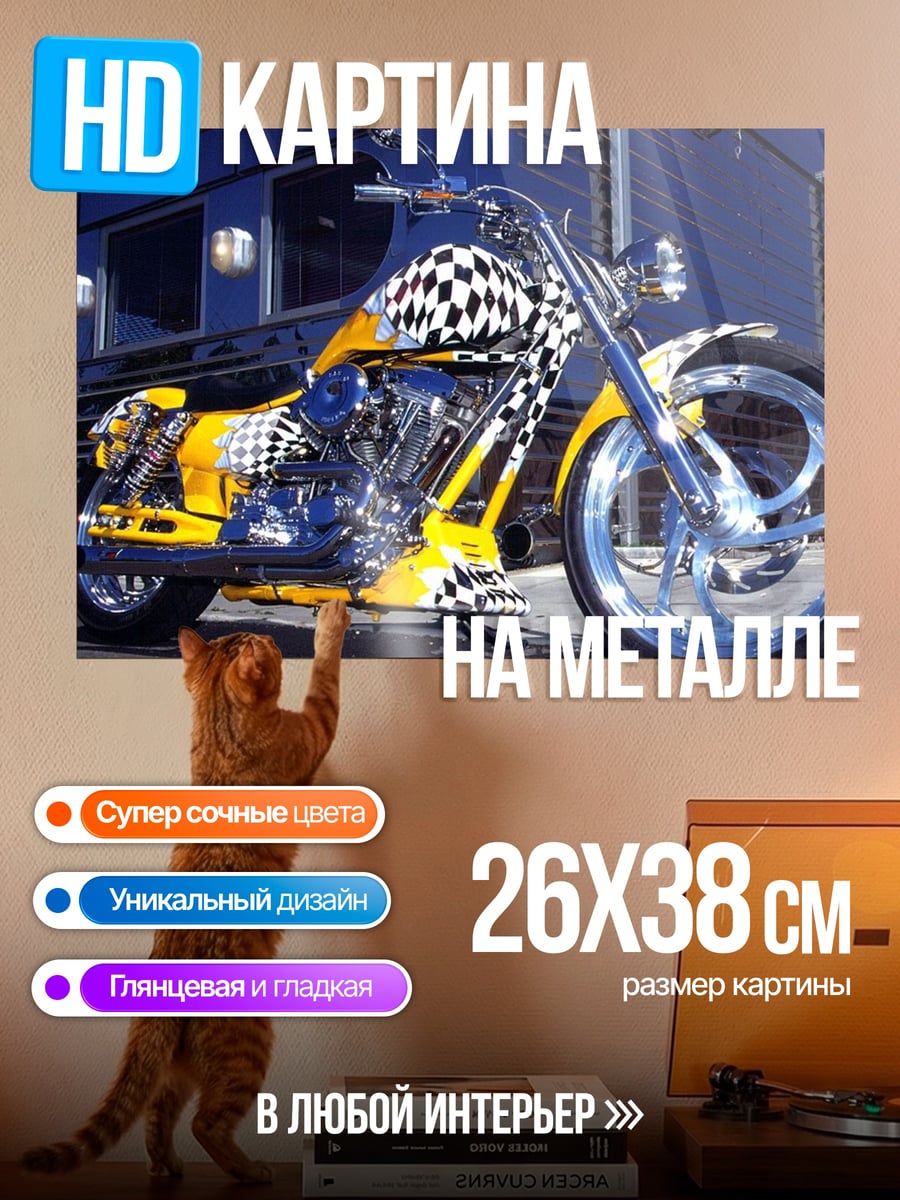 Картина на металле Мотоцикл в клетку