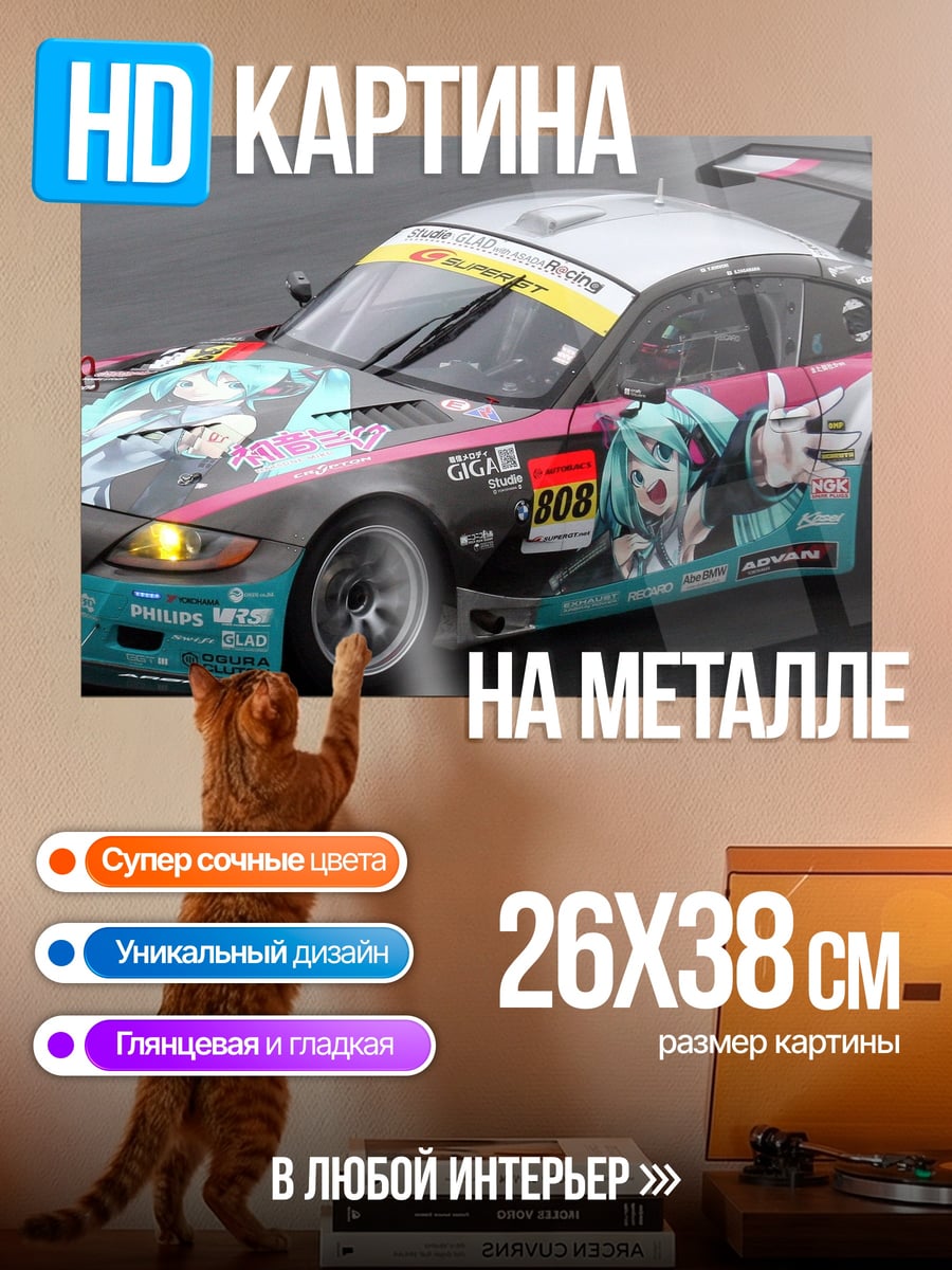 Картина на металле Гоночная машина Мику