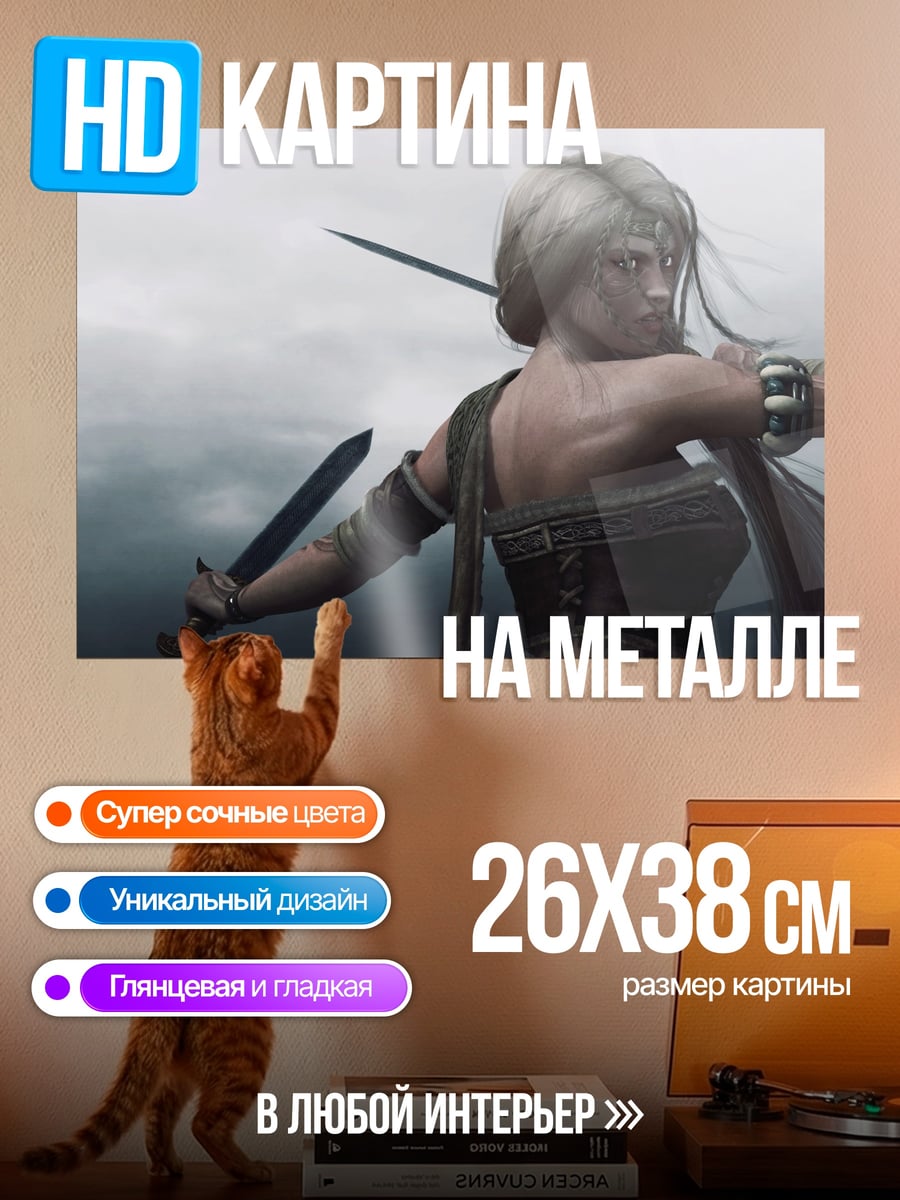 Картина на металле Воительница с мечами