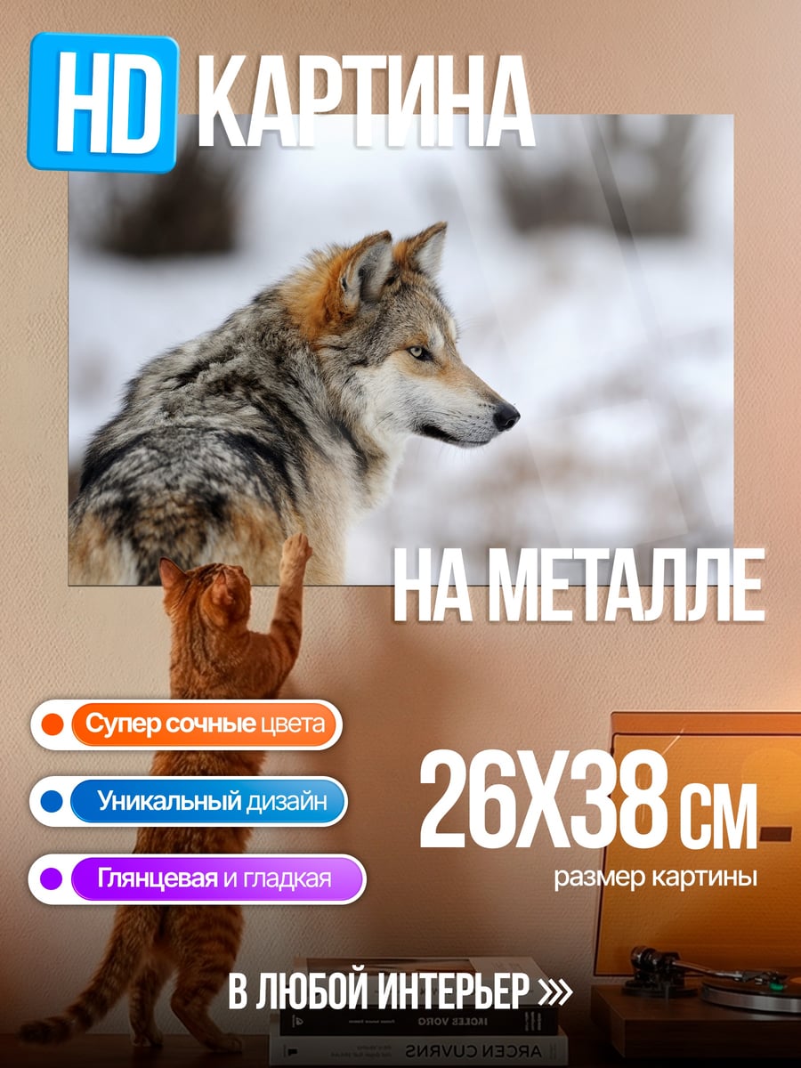 Картина на металле Волк в снегу