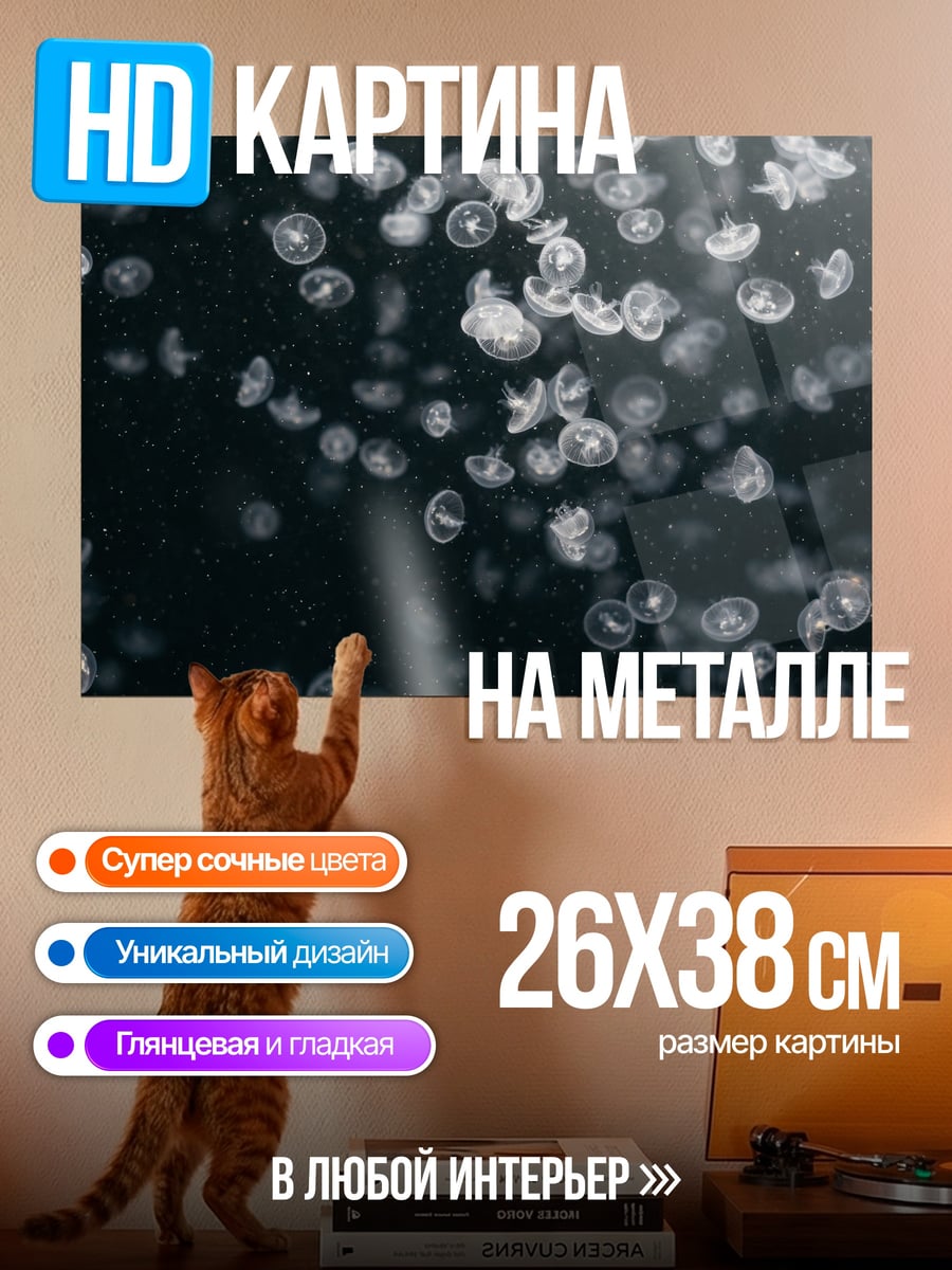 Картина на металле Стая медуз