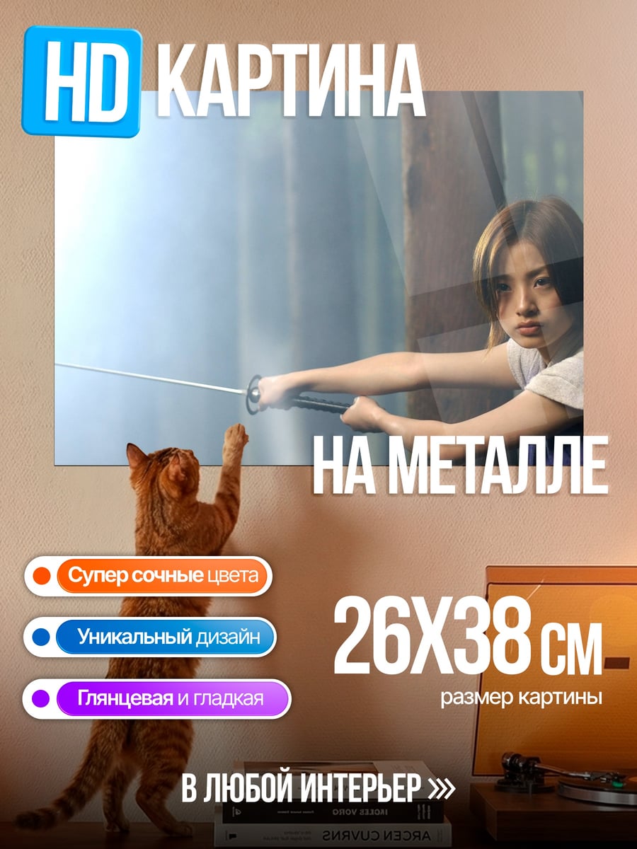 Картина на металле Девушка с катаной