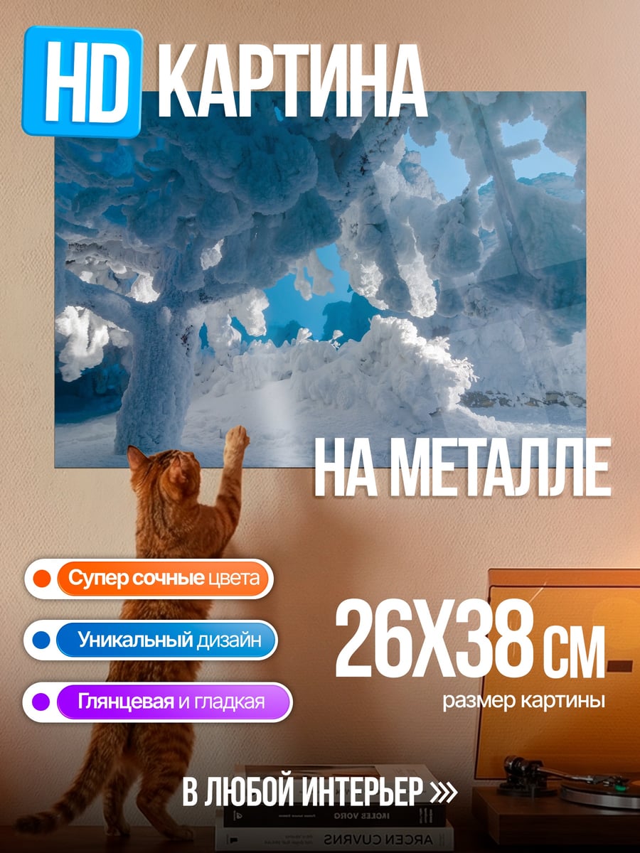Картина на металле Зимний лес в инее