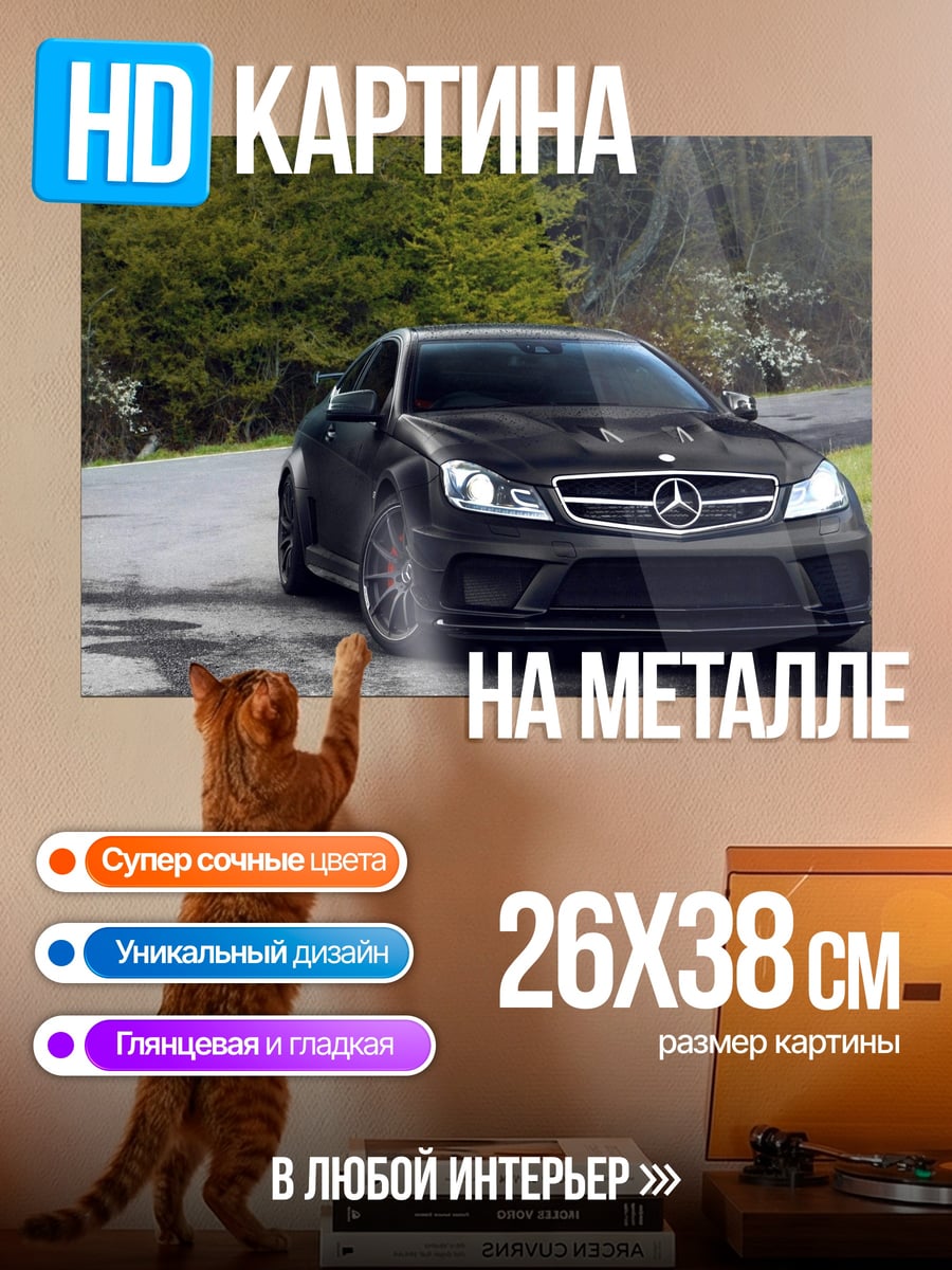 Картина на металле Черный Мерседес